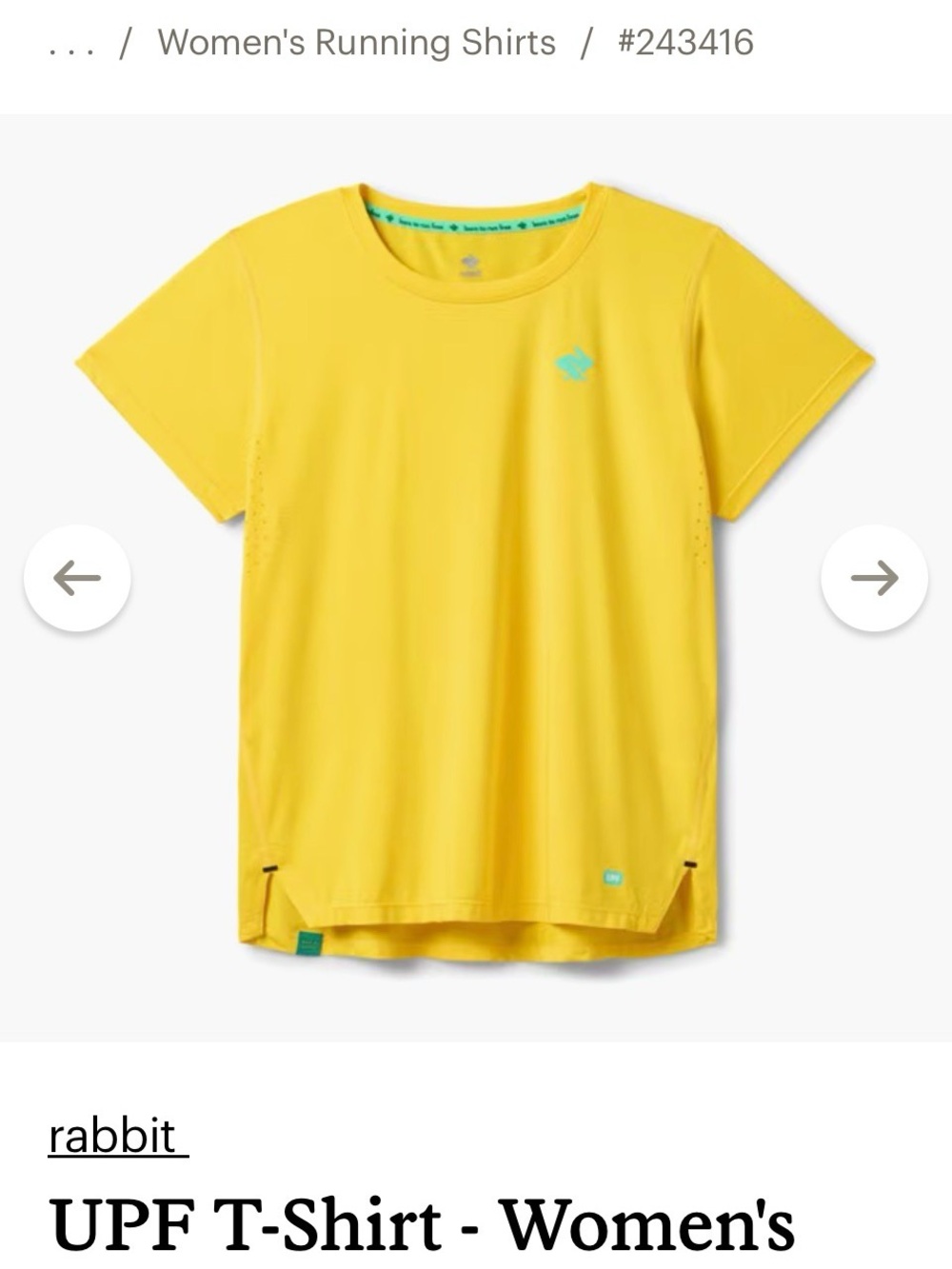 Set of 2 Rabbit UPF Short Sleeve Running Shirts in Yellow - Women's